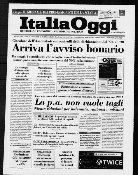 Italia oggi : quotidiano di economia finanza e politica